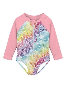 uideazone Girls Long Sleeve One Piece Swimsuit Zipper UPF 50+ Rashguard Swimwear 1-6Y