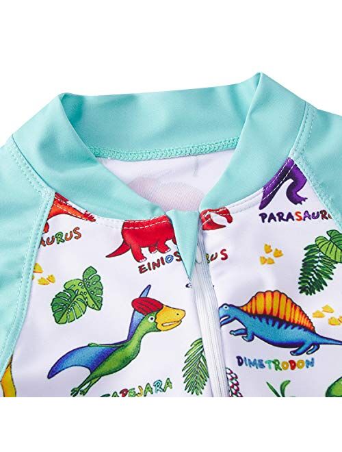 uideazone Girls Long Sleeve One Piece Swimsuit Zipper UPF 50+ Rashguard Swimwear 1-6Y