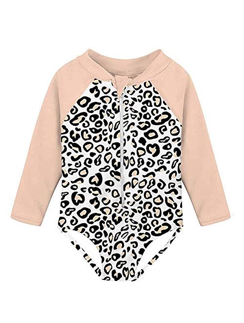 uideazone Girls Long Sleeve One Piece Swimsuit Zipper UPF 50+ Rashguard Swimwear 1-6Y