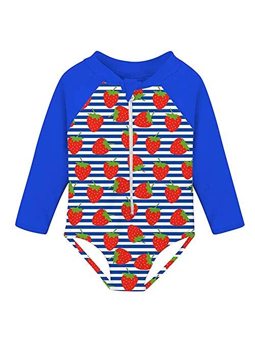 uideazone Girls Long Sleeve One Piece Swimsuit Zipper UPF 50+ Rashguard Swimwear 1-6Y