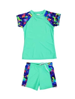 iDrawl Kids Two Piece Swimsuits Set Short Sleeves Swimwear for Baby Girls Boys Bathing Suit Rash Guard Sets UPF 50+