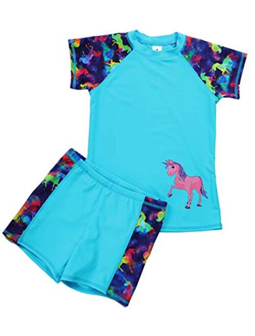 iDrawl Kids Two Piece Swimsuits Set Short Sleeves Swimwear for Baby Girls Boys Bathing Suit Rash Guard Sets UPF 50+