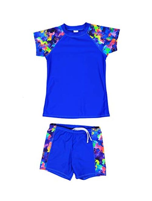 iDrawl Kids Two Piece Swimsuits Set Short Sleeves Swimwear for Baby Girls Boys Bathing Suit Rash Guard Sets UPF 50+