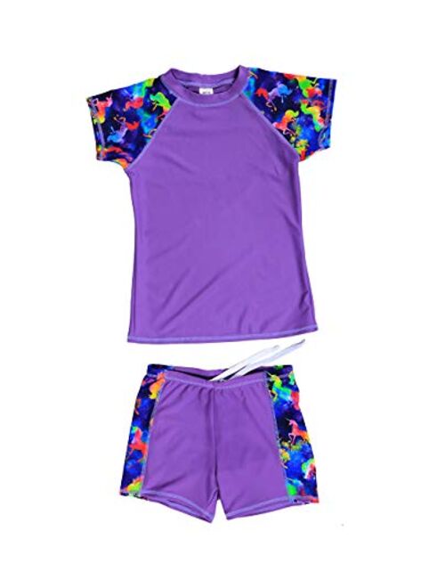 iDrawl Kids Two Piece Swimsuits Set Short Sleeves Swimwear for Baby Girls Boys Bathing Suit Rash Guard Sets UPF 50+