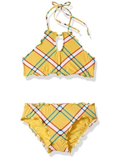 Hobie Girls' Big High Neck Bikini Top and Hipster Bottom Swimsuit Set