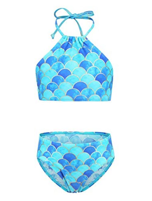 Girls Two Piece Swimsuits Bikini Set Rainbow Strips Swimwear Summer Beach Bathing Suit