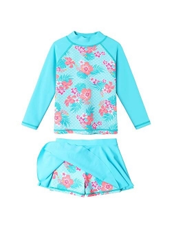 BAOHULU Girl's Two-Piece Long Sleeve Swimsuits UPF50+ Rash Guard Kids Bathing Suit