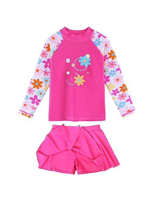 BAOHULU Girl's Two-Piece Long Sleeve Swimsuits UPF50+ Rash Guard Kids Bathing Suit