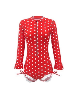 Girls Kids Bathing Suits Polka Dot Simplified/Long Sleeve Daisy Beach Sport 1-Piece Swimsuit(FBA)