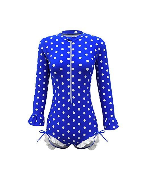 Girls Kids Bathing Suits Polka Dot Simplified/Long Sleeve Daisy Beach Sport 1-Piece Swimsuit(FBA)