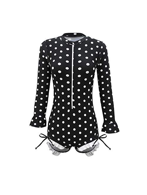 Girls Kids Bathing Suits Polka Dot Simplified/Long Sleeve Daisy Beach Sport 1-Piece Swimsuit(FBA)