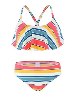 Girls Two Piece Swimsuits Rainbow Bikini Sets Adjustable Strap Bathing Suits