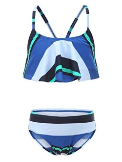 Girls Two Piece Swimsuits Rainbow Bikini Sets Adjustable Strap Bathing Suits