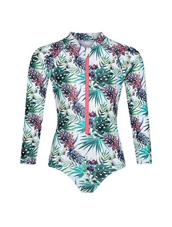 Tame the Sun Long Sleeve Swimsuit for Girls, UPF 50+, Ages 3-12 - Frills, One Piece Rash Guard Girls Bathing Suit