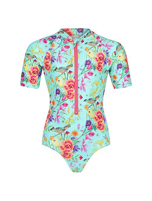 Tame the Sun Long Sleeve Swimsuit for Girls, UPF 50+, Ages 3-12 - Frills, One Piece Rash Guard Girls Bathing Suit