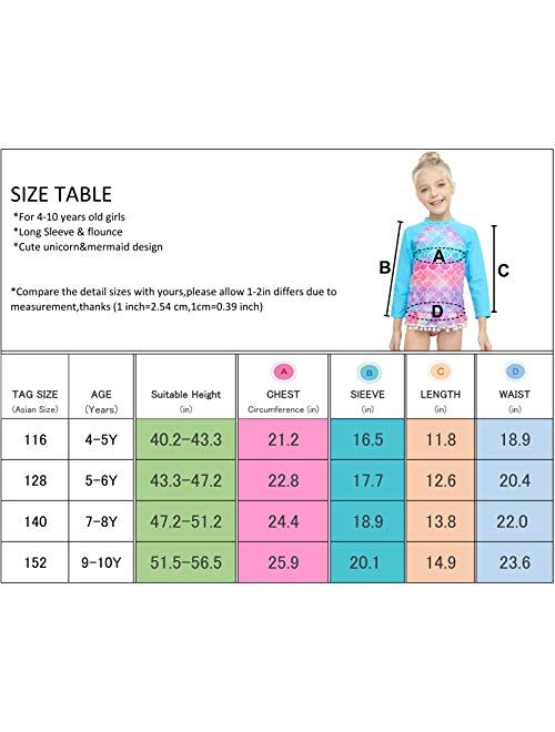 MHJY Girls Rash Guard Swimsuit 2-Piece Long Sleeve Bikini Set Swimwear Bathing Suit