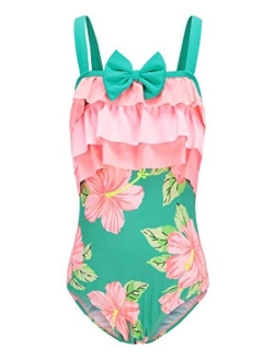 Mardonskey Girls One Piece Swimsuits Hawaiian Ruffle Swimwear Beach Bathing Suit for Summer Vacation