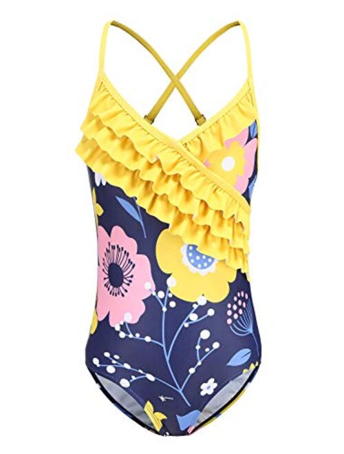 Mardonskey Girls One Piece Swimsuits Hawaiian Ruffle Swimwear Beach Bathing Suit for Summer Vacation