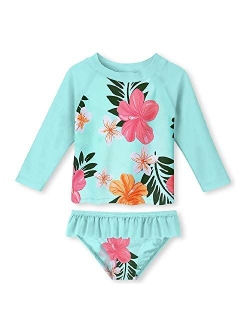 Enlifety Little Girls Rash Guard Swimsuit Set Ruffled Long Sleeve Bathing Suits Beachwear with UPF 50+ Sun Protection 2-8T