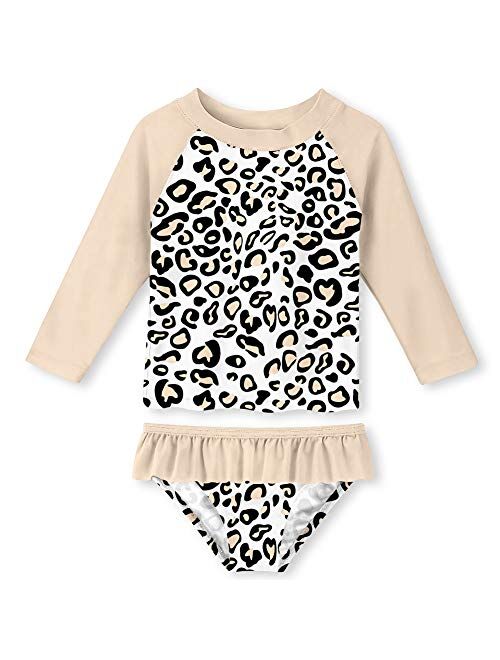 Enlifety Little Girls Rash Guard Swimsuit Set Ruffled Long Sleeve Bathing Suits Beachwear with UPF 50+ Sun Protection 2-8T