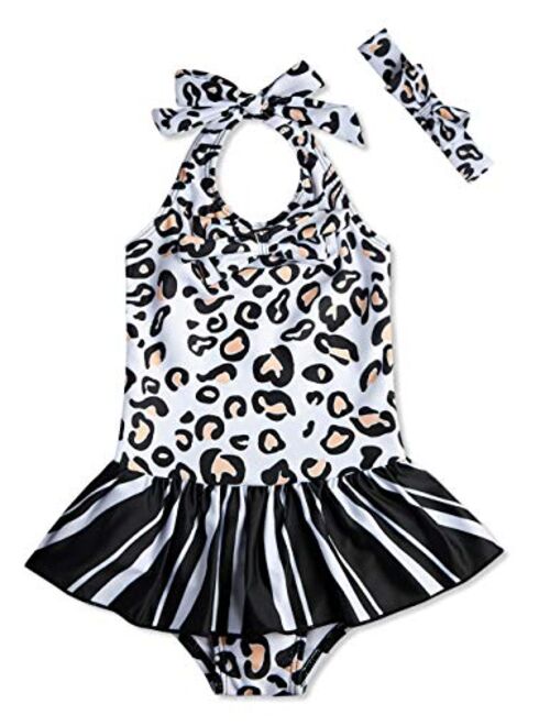 RAISEVERN Baby Girls One Piece Swimsuit Beach Bathing Suit Ruffles Mermaid Swimwear with Headband 1-5T