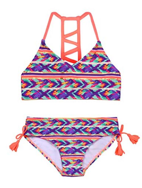 Hilor Girl's Strappy Bikini Set Two Piece Swimsuits Side Tie Hipster Swimwear Tassels Tankini Set