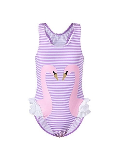 BAOHULU Girls One Piece Bathing Swimsuit Lovely Stripe Swan Swimwear 3-12 Years