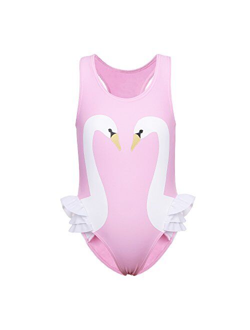 BAOHULU Girls One Piece Bathing Swimsuit Lovely Stripe Swan Swimwear 3-12 Years