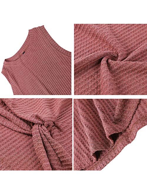 OWIN Women's Tank Tops Sleeveless Shirts Waffle Knit Tank Loose Shirts with Twist Knot Casual Tanks