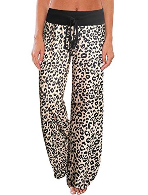 ZHENYUL Women's Stretchy Wide Leg Pajama Pants Comfy Casual Floral Print Palazzo Lounge Pants