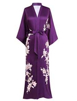 BABEYOND Kimono Robe Cover up Long Floral Satin Sleepwear Silky Bathrobe Bachelorette Robe