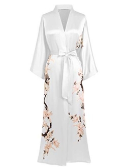 BABEYOND Kimono Robe Cover up Long Floral Satin Sleepwear Silky Bathrobe Bachelorette Robe