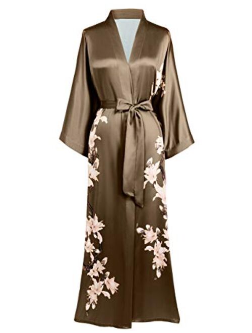 BABEYOND Kimono Robe Cover up Long Floral Satin Sleepwear Silky Bathrobe Bachelorette Robe