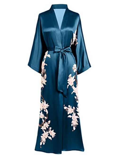 BABEYOND Kimono Robe Cover up Long Floral Satin Sleepwear Silky Bathrobe Bachelorette Robe