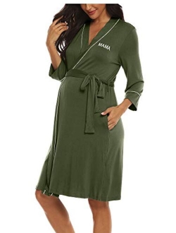 Molliya Maternity Nursing Robe Women Printed Pregnancy Hospital Delivery Pockets Bathrobe