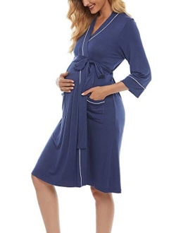 Molliya Maternity Nursing Robe Women Printed Pregnancy Hospital Delivery Pockets Bathrobe