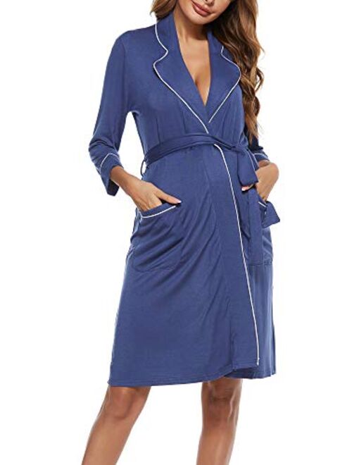 Molliya Maternity Nursing Robe Women Printed Pregnancy Hospital Delivery Pockets Bathrobe