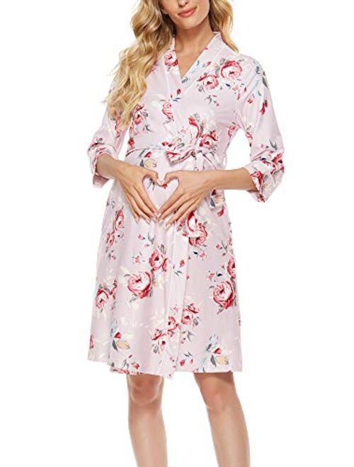 Molliya Maternity Nursing Robe Women Printed Pregnancy Hospital Delivery Pockets Bathrobe