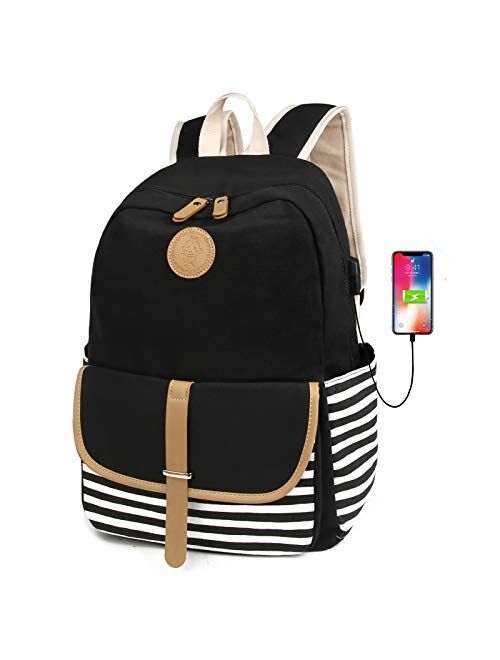 SCIONE USB School Backpacks Set for Women and Teen Girls with Rain Cover