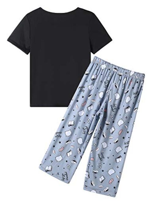 VENTELAN Pajamas for Women Short Sleeve Capri Pajama Set Soft Sleepwear