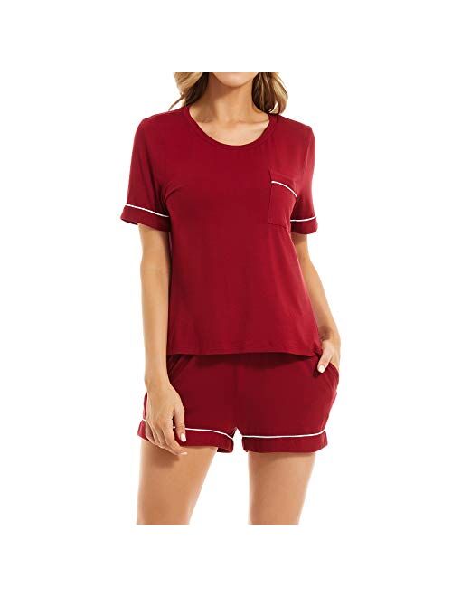 Lu's Chic Women's Short Sleeves Pajamas Set Stripe Top Shorts Nightwear 2 Pieces Soft PJ Loungewear