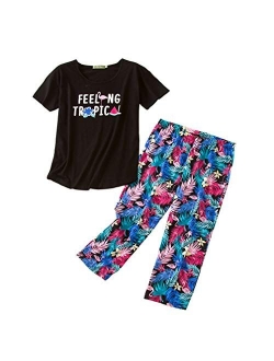 Mia Lucce Womens Pajama Set -Cute Print Tops with Capri Pants PJ Sets-2 Piece Sleepwear(M~3XL)