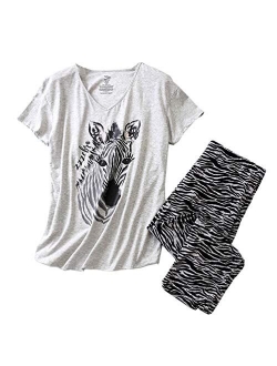 Mia Lucce Womens Pajama Set -Cute Print Tops with Capri Pants PJ Sets-2 Piece Sleepwear(M~3XL)