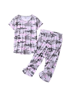 Mia Lucce Womens Pajama Set -Cute Print Tops with Capri Pants PJ Sets-2 Piece Sleepwear(M~3XL)