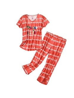 Mia Lucce Womens Pajama Set -Cute Print Tops with Capri Pants PJ Sets-2 Piece Sleepwear(M~3XL)