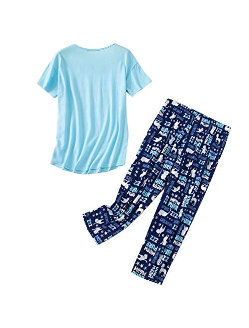 Mia Lucce Womens Pajama Set -Cute Print Tops with Capri Pants PJ Sets-2 Piece Sleepwear(M~3XL)