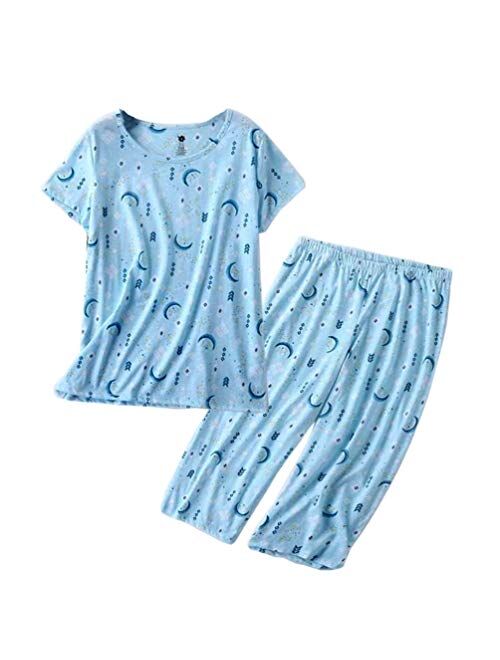 Mia Lucce Womens Pajama Set -Cute Print Tops with Capri Pants PJ Sets-2 Piece Sleepwear(M~3XL)