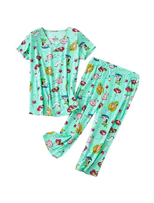 Mia Lucce Womens Pajama Set -Cute Print Tops with Capri Pants PJ Sets-2 Piece Sleepwear(M~3XL)