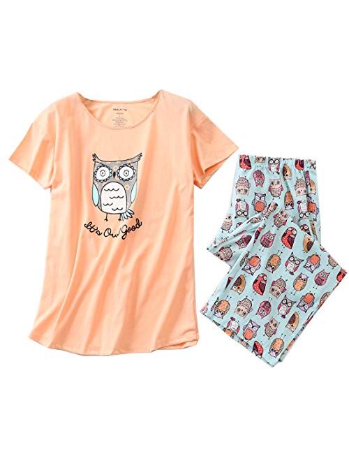 Mia Lucce Womens Pajama Set -Cute Print Tops with Capri Pants PJ Sets-2 Piece Sleepwear(M~3XL)