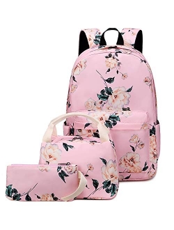 BLUBOON School Backpack Set Canvas Teen Girls Bookbags 15 inches Laptop Backpack Kids Lunch Tote Bag Clutch Purse